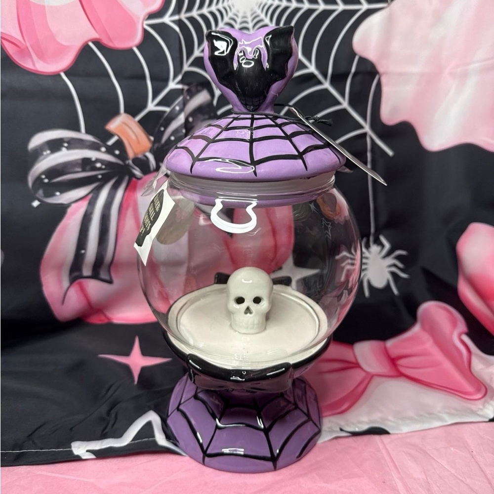 New Cobwebs & Cauldrons Halloween Candy Glass Jar